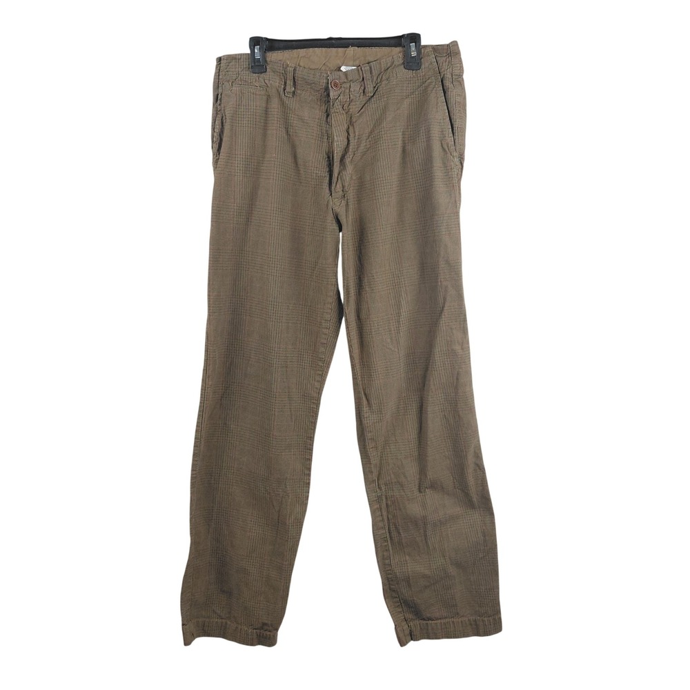 American Eagle AE Khaki Mens 34x34 Olive Brown Glen Plaid Cotton Straight Pants